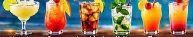 A colourful row of tropical cocktails