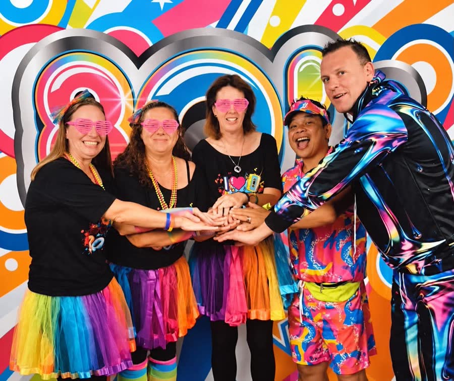 The 7 Bridges crew in 80s outfits